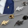 Classic Feather Leaf Men's Lapel Pin, Stainless Steel Gold-plated Badge, Black Brooch for Punk Suit Accessories, Gift for Father