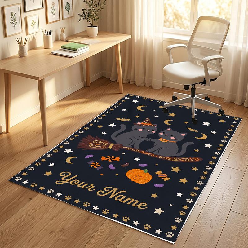 Katzen-Thema Kristall-Samt-Teppich Personalisierter Benutzerdefinierter Name Text Weiche Bodenmatte Heimdekoration