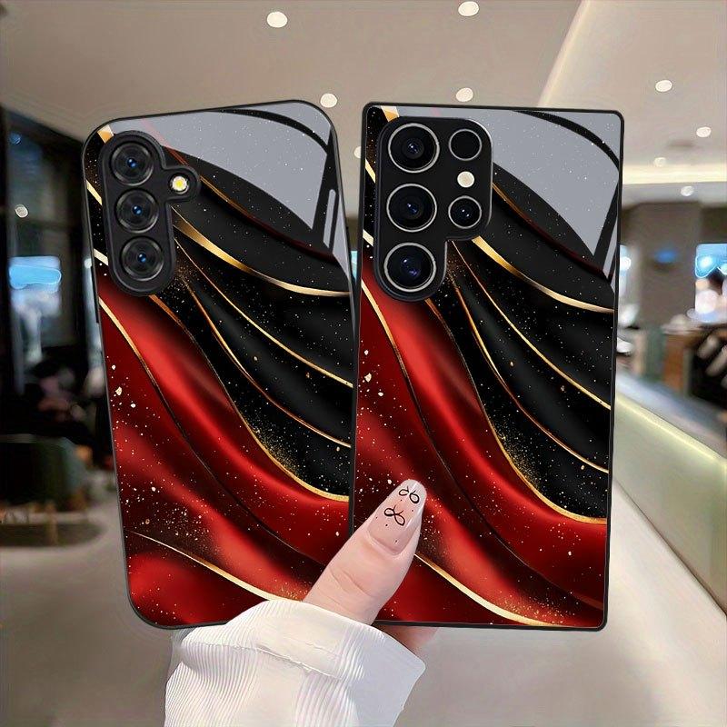 Golden line black glass phone case suitable for Samsung Galaxy S26 S25 S24 S23 S22 S20 FE/Ultra/Plus anti drop back cover