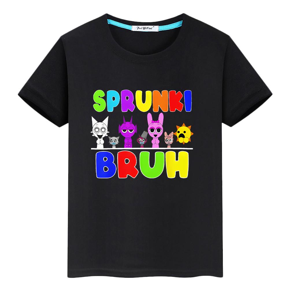 T Shirt for Kids Boy 10year Sprunki Print 100%Cotton Anime Tops Y2k One Piece Sprunki Cute Short Tees Pride Tshirt Girls Clothes