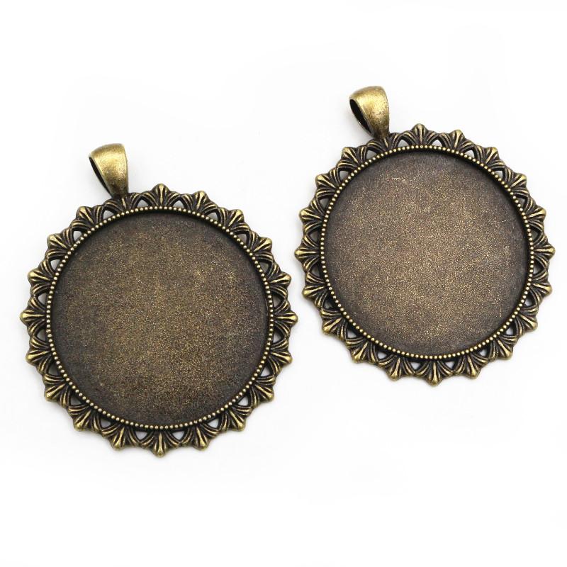 5pcs/lot 35mm Inner Size Antique Bronze and Silver Colors Plated Vintage Baroque Style Cabochon Base Setting Charms Pendant