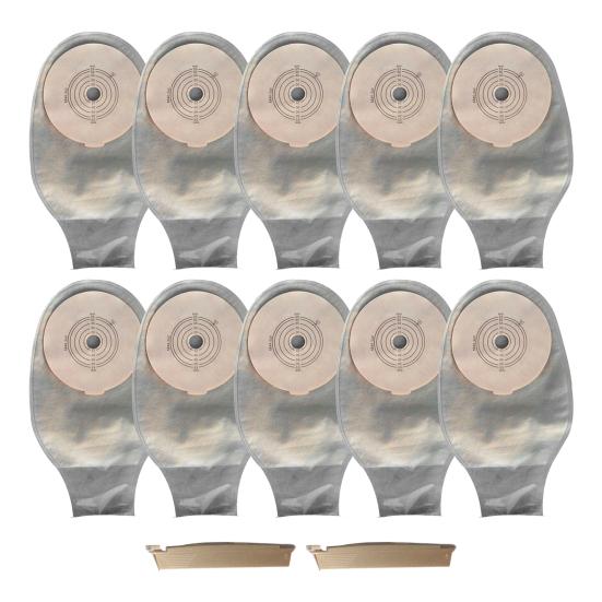10 Pezzi Sacca per Colostomia Drenabile Stoma Ostomico Tagliabile a Misura Pinze Sistema Monopezzo