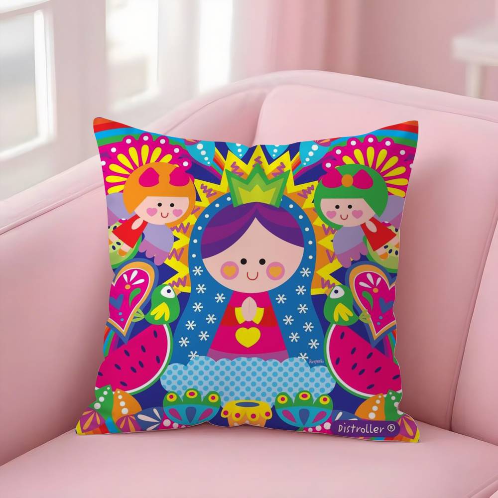Cartoon Virgin Mary Art Pillow Case Sofa Short Plush Double-Sided Hd Printing Room Home Office Gift Cushion Cover