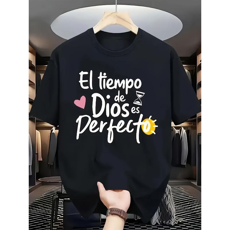 European Size Men's Fashion Casual T-Shirt with Bold Letter Print, Simple and Playful Design for a Unique Look Comfortable T-shirt