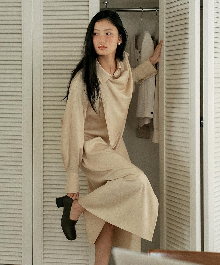 Towave Layer Shirt Dress_Cream Yellow