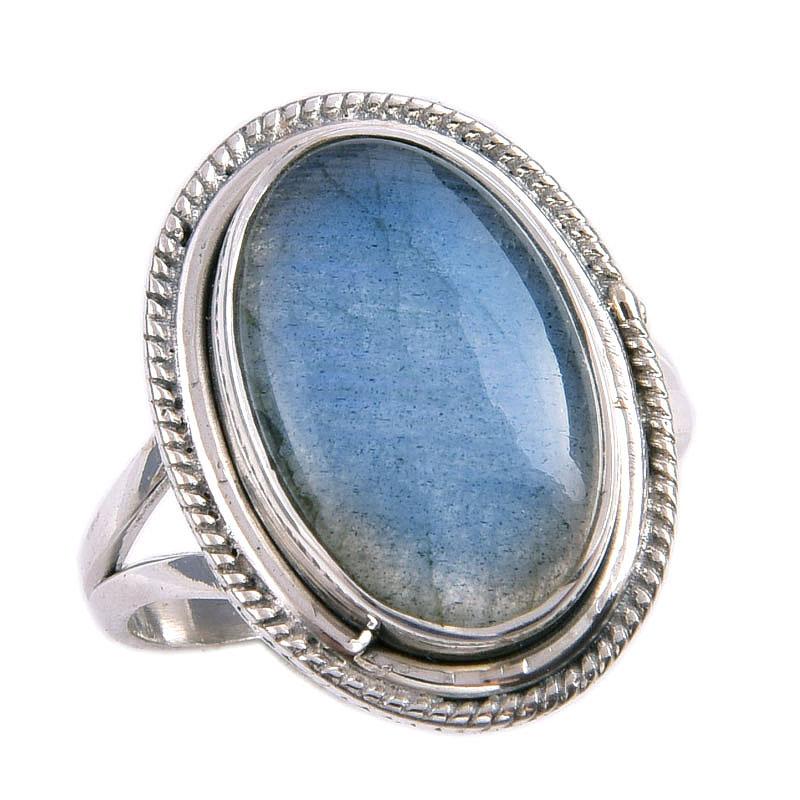 Natürlicher Labradorit Edelstein 925 Massiv Sterlingsilber Schmuck Ring Gr.8.5 S7J59