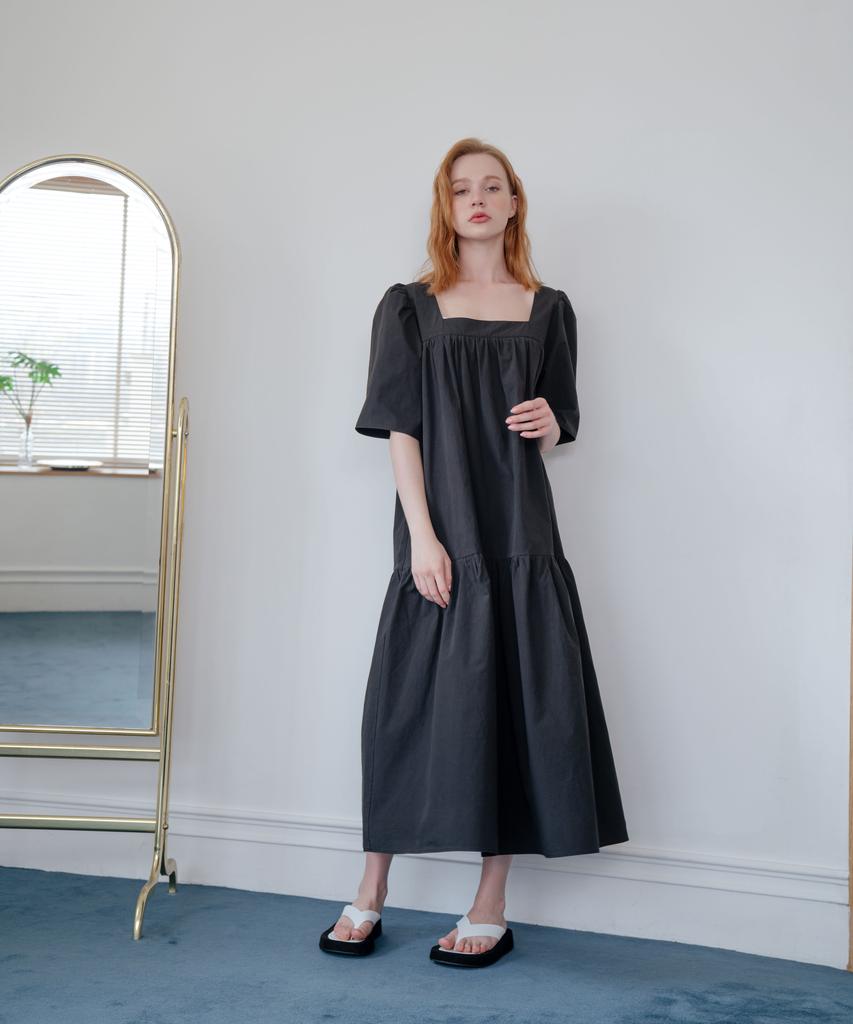 Bellua Puff Belted Dress _ Black
