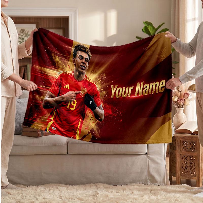 Lamine Yamal Personalisierte Fleecedecke Mit Fußball Logo, Benutzerdefinierter Name Text Weich Warm Heimdecke