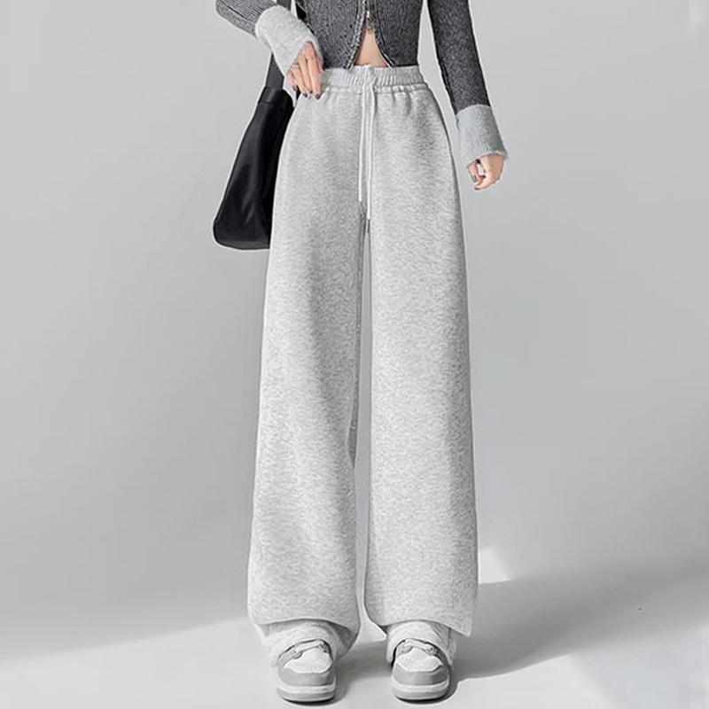Autumn Winter Thick Warm Women Long Pants New Fashion Elegant High Waist Casual Drawstring Sweatpants Female Solid Color Wide Leg Pants Trousers 2398