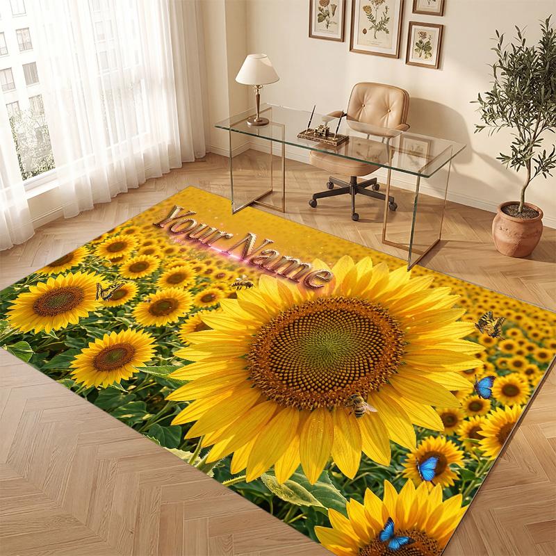 Bloemtuin Thema Zacht Kristalfluweel Tapijt Custom Naam & Tekst Print Antislip Vloerkleed voor Slaapkamer Woonkamer