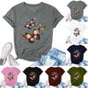 Women's Fashion Printed Casual Pleated Round Short Sleeve T-Shirt Top