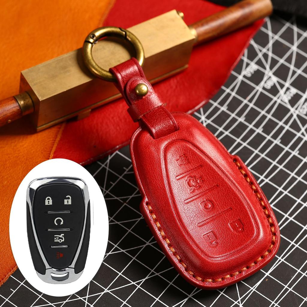 3D Leather Key Cover for Chevy Malibu XL Trax Trailblazer Equinox RS, Full Cover Key Fob Case with Metal Ring, Anti-Scratch