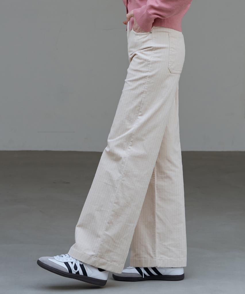 Deuloupisumeon Corduroy Semi-Wide Cotton Pants [Cream]
