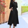 Dress Oblique Shoulder Comfortable Lace-up Solid Color Tie Waist Belt Dress for Work