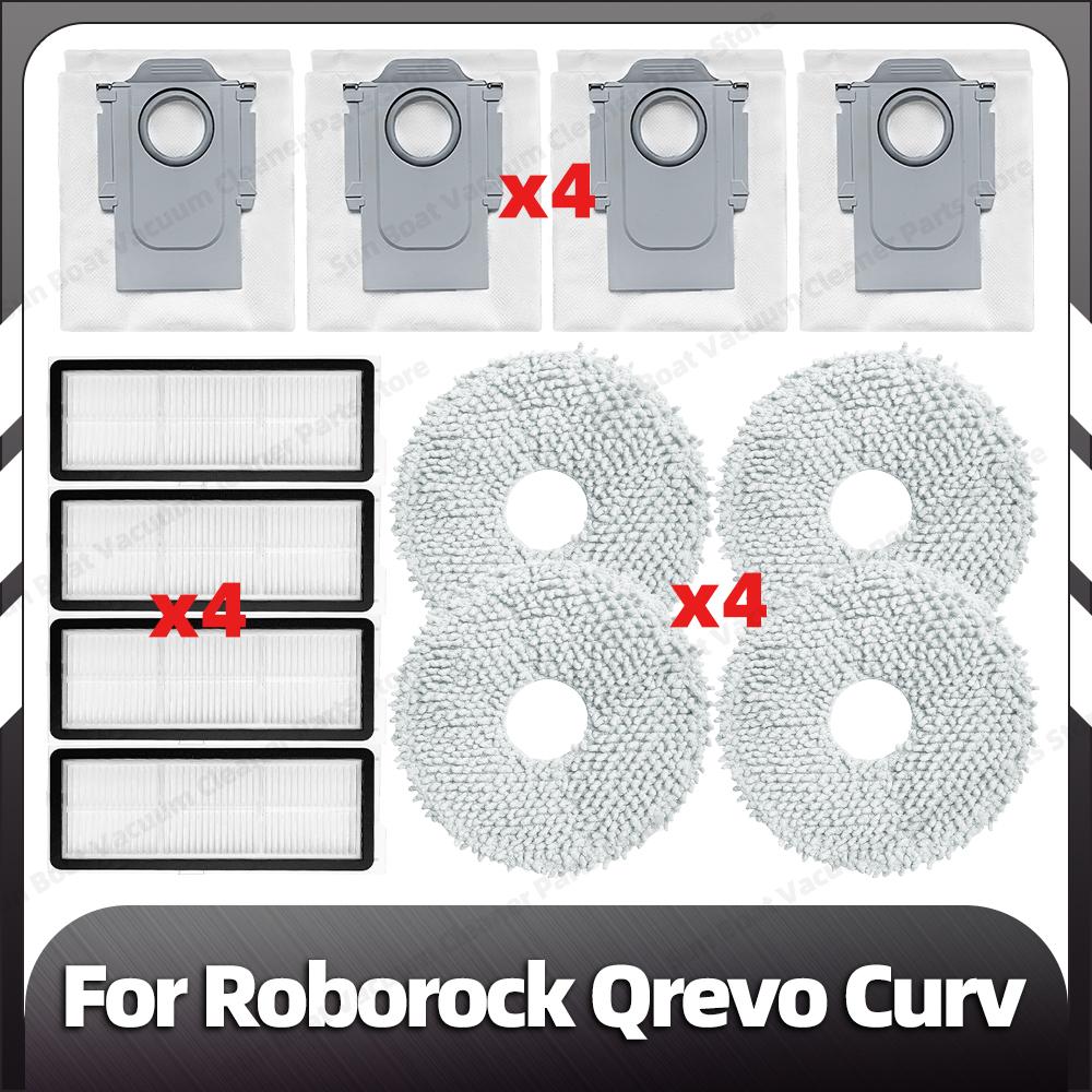 Compatible for Roborock Qrevo Curv Replacement HEPA Filter Mop Pad Dust Bags Spare Parts Accessories