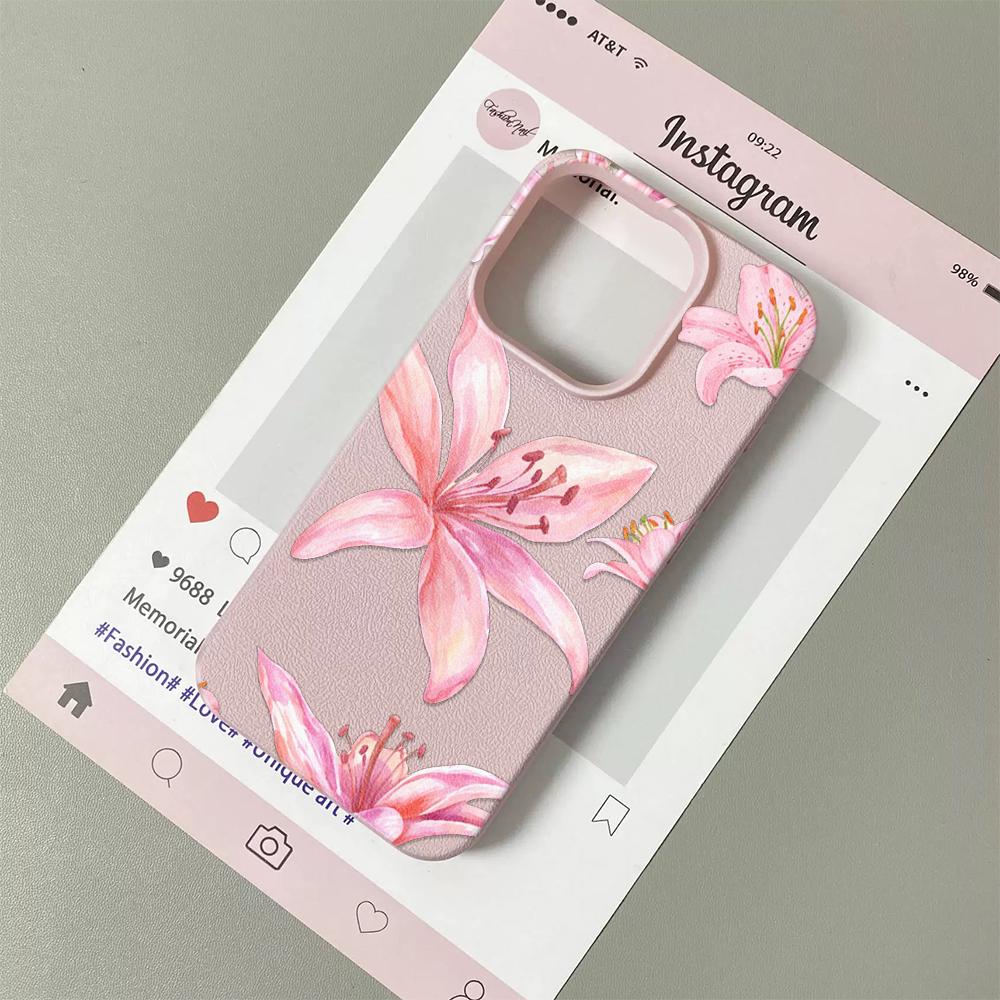Pink Lily Floral Print with Bow Detail Phone Case For iPhone 17 Air 16 15 14 13 12 11 Pro Max Plus Shockproof Cover Funda