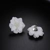 Elegant Inlay Beads Jewelry Big White Flower Camellia Simulated Pearl Stud Earrings