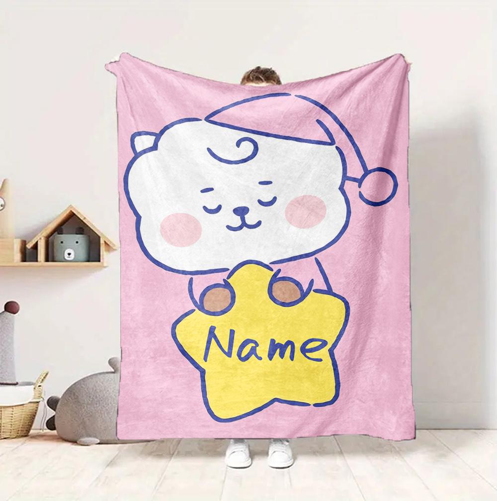 Custom Name Kawaii Friends Flannel Blanket Throw Blanket Soft Warm Sofa Bed Home Decor Unique Gift