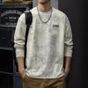 American Retro Tie-Dye Washed Long-Sleeved T-Shirt Men'S Autumn Trendy Embroidered Top Loose Round Neck Heavy Sweater