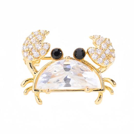 Women Brooch Sparkling Rhinestones Blue Shell Small Crab Shape Lapel Pin Suits Coats Bags Scarves Badge Versatile Accessory