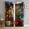 2 stuks - Gesimuleerde magische boekenkast polyester gordijnen, gordijnen met tunnelzoom 42*84, slaapkamer, woonkamer, huis kamer decoratie
