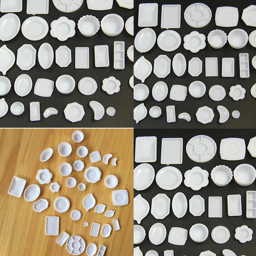 33 Pcs Dollhouse Miniature Tableware Plastic Plate Dishes Set Mini Food