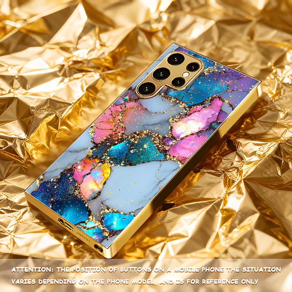 Colored Stones Atmosphere High-end Electroplating Glass PhoneCase for Samsung Galaxy S26 S25 S24 S23 S22 S21 FE,Ultra,Plus