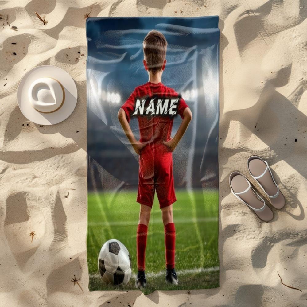 1 Serviette de plage personnalisée avec un joueur de football - Fabriquée en microfibre douce, très absorbante, légère