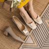 Big Size Genuine Leather Square Toe High Heels Shallow Office Lady Fashion Metal Fasteners Women
