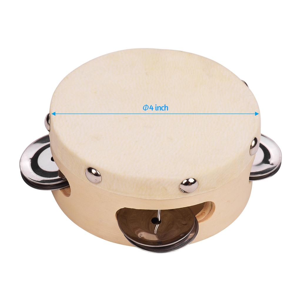 6 Inch Hand Tambourine with Metal Single Row Jingles Sheepskin Skin Wooden Tambourines Entertainment Musical Timbrel for Adults Kids Dancine Sing