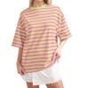 Women's Large Striped Color Blocking Short Sleeved Round Neck Sports Shirt Casual Loose Pullover Top