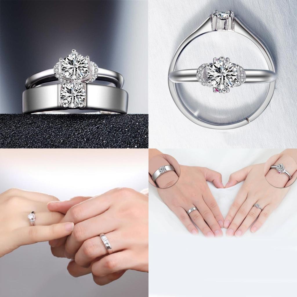 Elegant Korean Style Adjustable Couple Rings With Platinum Plating For Wedding