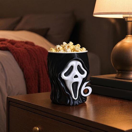 Decorative Halloween Figurine 3D Printed Screaming Skull Popcorn Bucket, Box Table Small Decoration Piece Ornament, Creative Container for Living Room