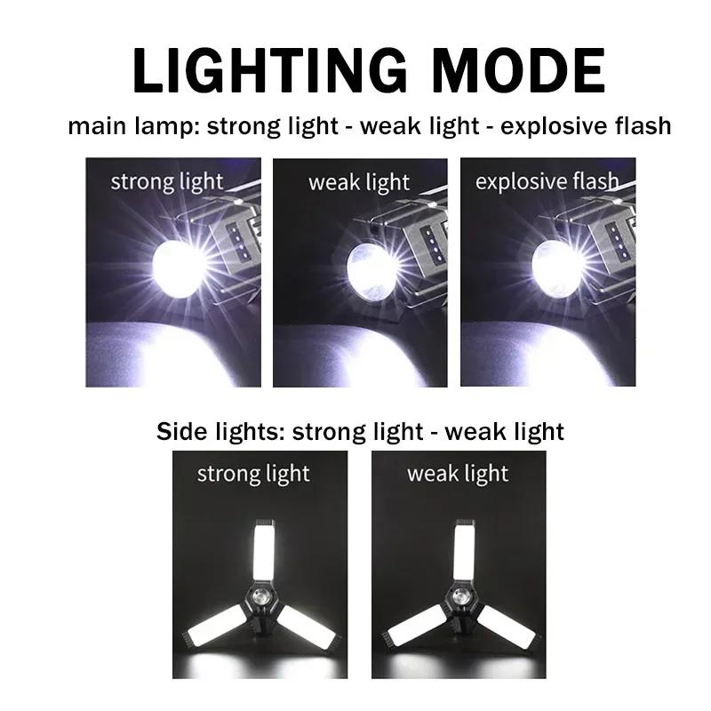 USB Rechargeable 90° Foldable Camping Light Bright Portable Outdoor Tent Lamp with Magnetic Flashlight Emergency Work Floodlight