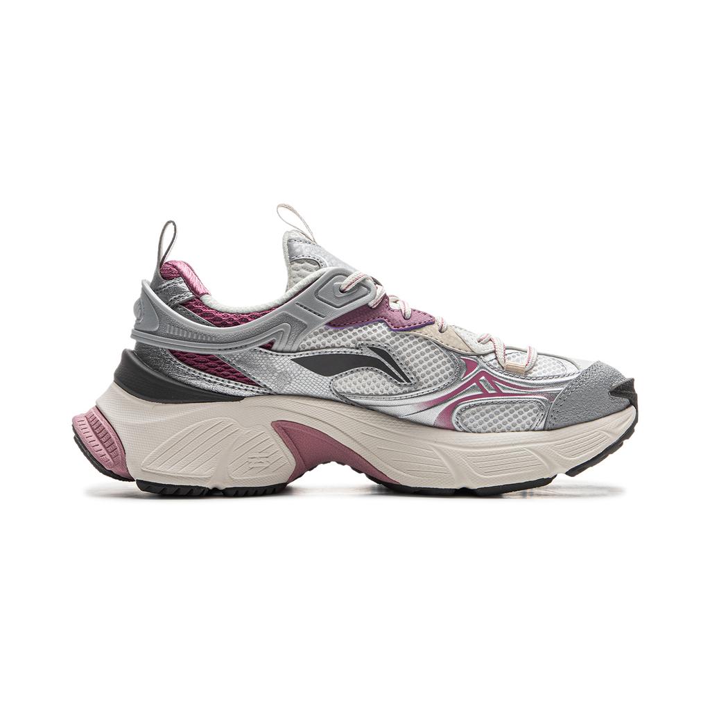 Li Ning Xingji Cushioning Abrasion Resistant Breathable Low top Chunky Sneakers Women's Silver White Purple AGCU372-8