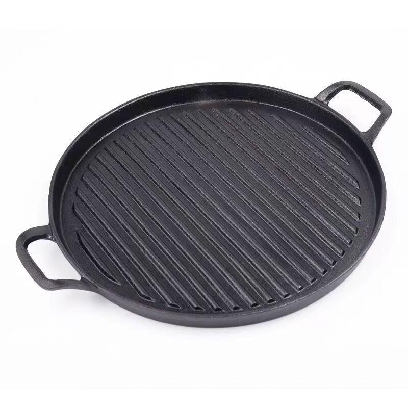 ZISIZ 28cm Gusseisen Grillpfanne mit Streifenmuster und Doppelgriffen
