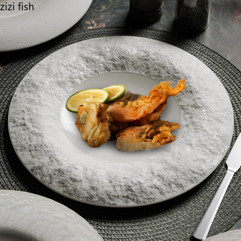 Keramik-Essteller, kreative Steinstruktur, flacher Teller, Pastateller, Snackteller, Dessertteller, Steakteller, Haushaltsgeschirr