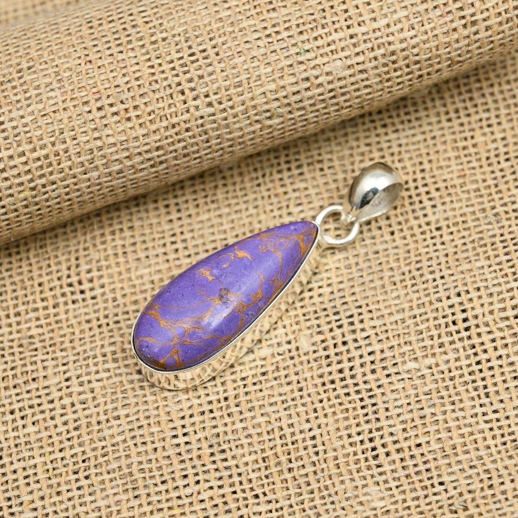 Purple Copper Turquoise Gemstone 925 Sterling Silver Handmade Pendant Jewelry Beauteous Gift For Her