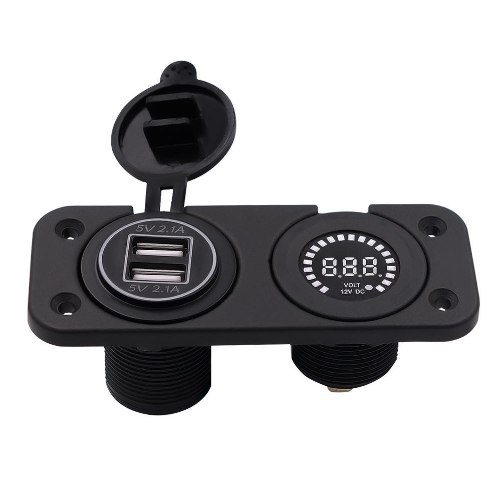 12V LED Duel Car 2 USB Port Charger with DC Voltmeter Digital Auto/Motorbike/Boat Cigarette Lighter Socket Splitter