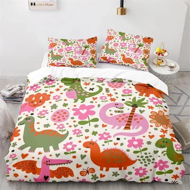 Cartoon Dinosaurus Dekbedovertrek Microfiber Kinderen Schattig Dieren Beddengoed Set Jurassic Serie Eenpersoons Dekbedovertrek Voor Meisjes Jongens Tieners