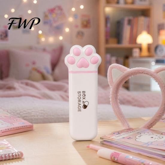 Dustproof Pill Container Portable Box, Cute Cat Paw Design, with Sealed Buckle Lid, Moisture-Proof Box for Travel 3 Compartment Organizer, Medicine