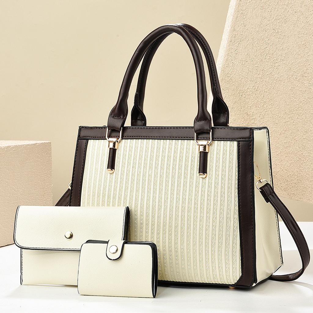 New Design High Appearance Horizontal Stripe Bag Three-piece Set Option of Advanced Sense Splicing Multi-layer Large Size Capacity Single Shoulder