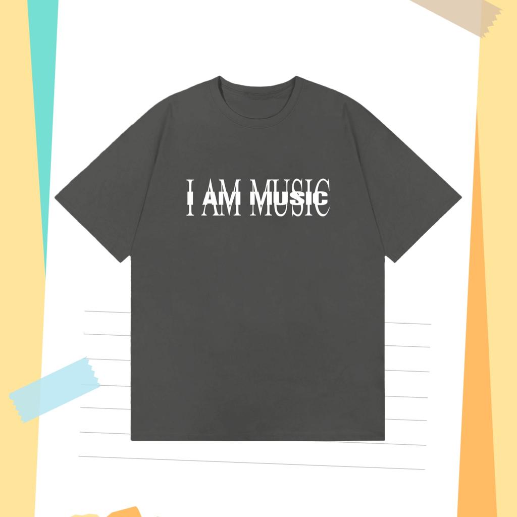 Mens Clothing I AM MUSIC Fun Design Cotton Printed Tshirt Spring and Summer Personality Short Sleeved Round Neck Tshirt