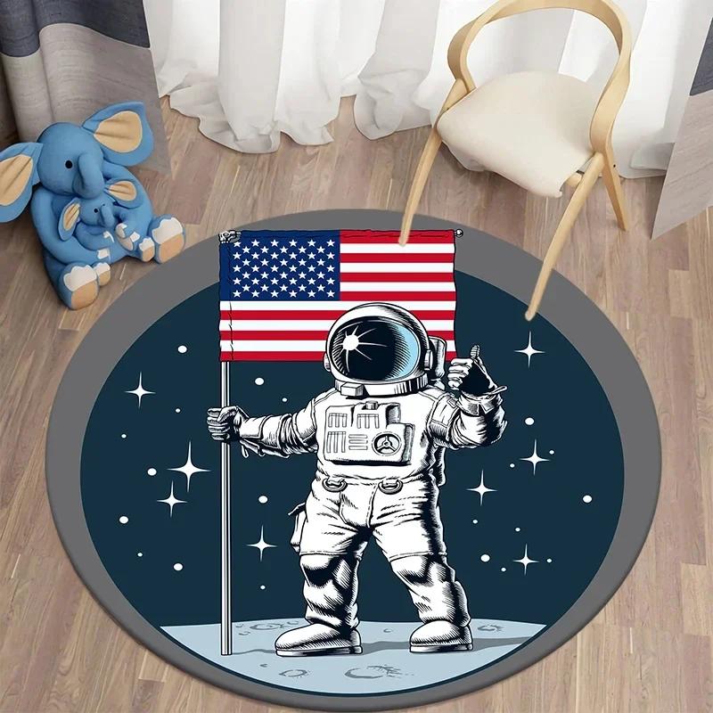 Cute Astronaut Round Carpet Cartoon Area Rugs for Office Living Room Soft Bathroom Rug Bedroom Doormat Non-slip Indoor Floor Mat