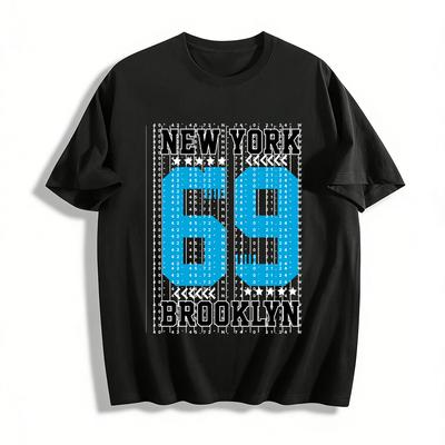 New York Brooklyn Nr. 69 Grafisches Lässiges Kurzarm-T-Shirt Reines Baumwoll-T-Shirt