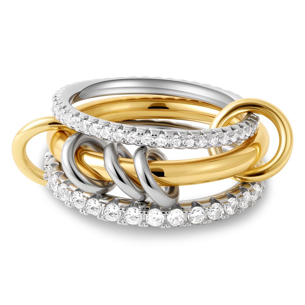 Multilayer Everly Stacked Ring Chunky Gold Plated Interlocking Zircon Multi Link Connected Rings Eternity Statement Jewelry Gift