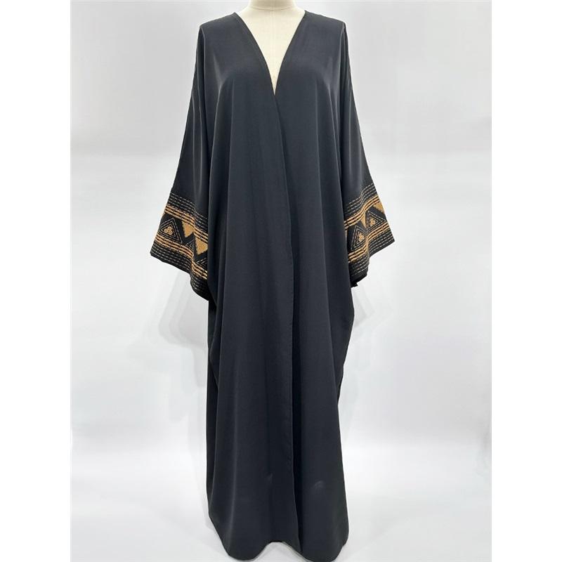 Damen Muslimischer Cardigan Bestickt Außen Drapierung Fledermausärmel Kleid Bestickt Schlichter Langer Rock