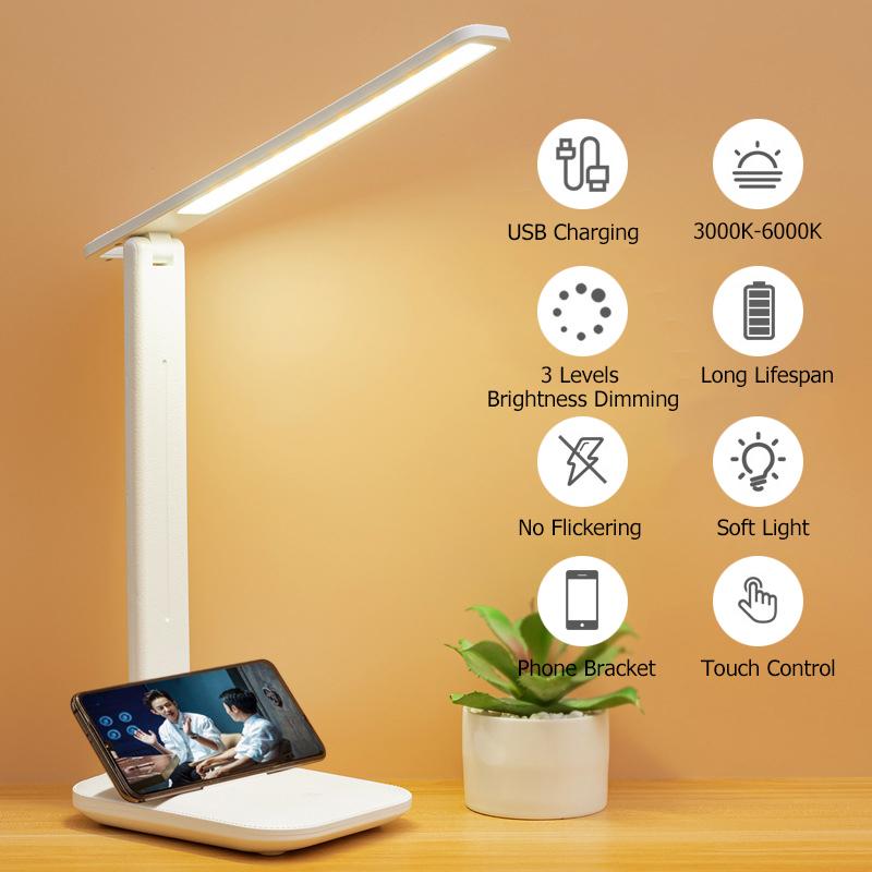 Tischlampe USB Touch Dimmbares Nachtlicht Klappbarer Studentenwohnheim Leseaugenschutz Schlafzimmer LED USB-Ladeschreibtischlampe