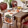 Autumn Linen Table Runner Pumpkin Black And White Plaid Thanksgiving Kitchen Decoration Indoor Outdoor Dining Table Table Runner