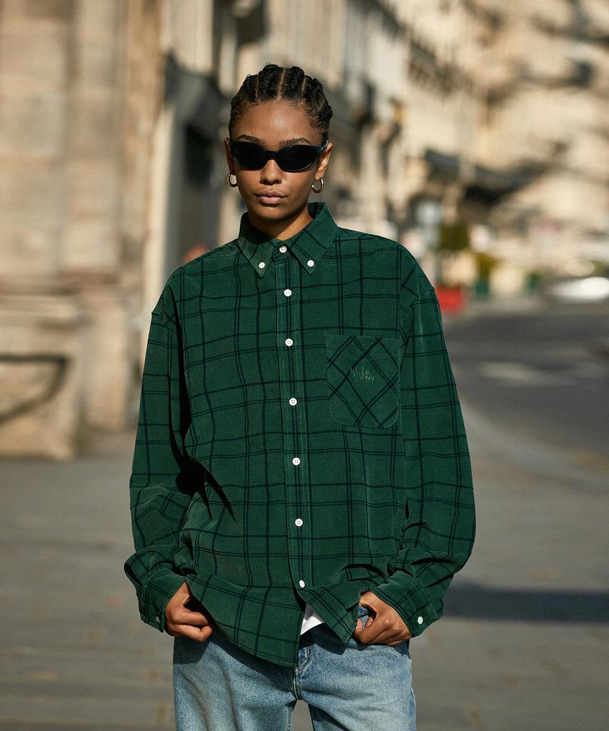 Peullukeu Corduroy Check Shirt Green Fls205